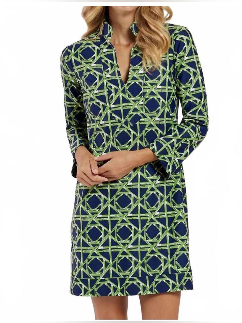 JUDE CONNALLY ‘KATE’ TUNIC DRESS - BAMBOO RATTAN GEOMETRIC PRINT - JUDE CLOTH